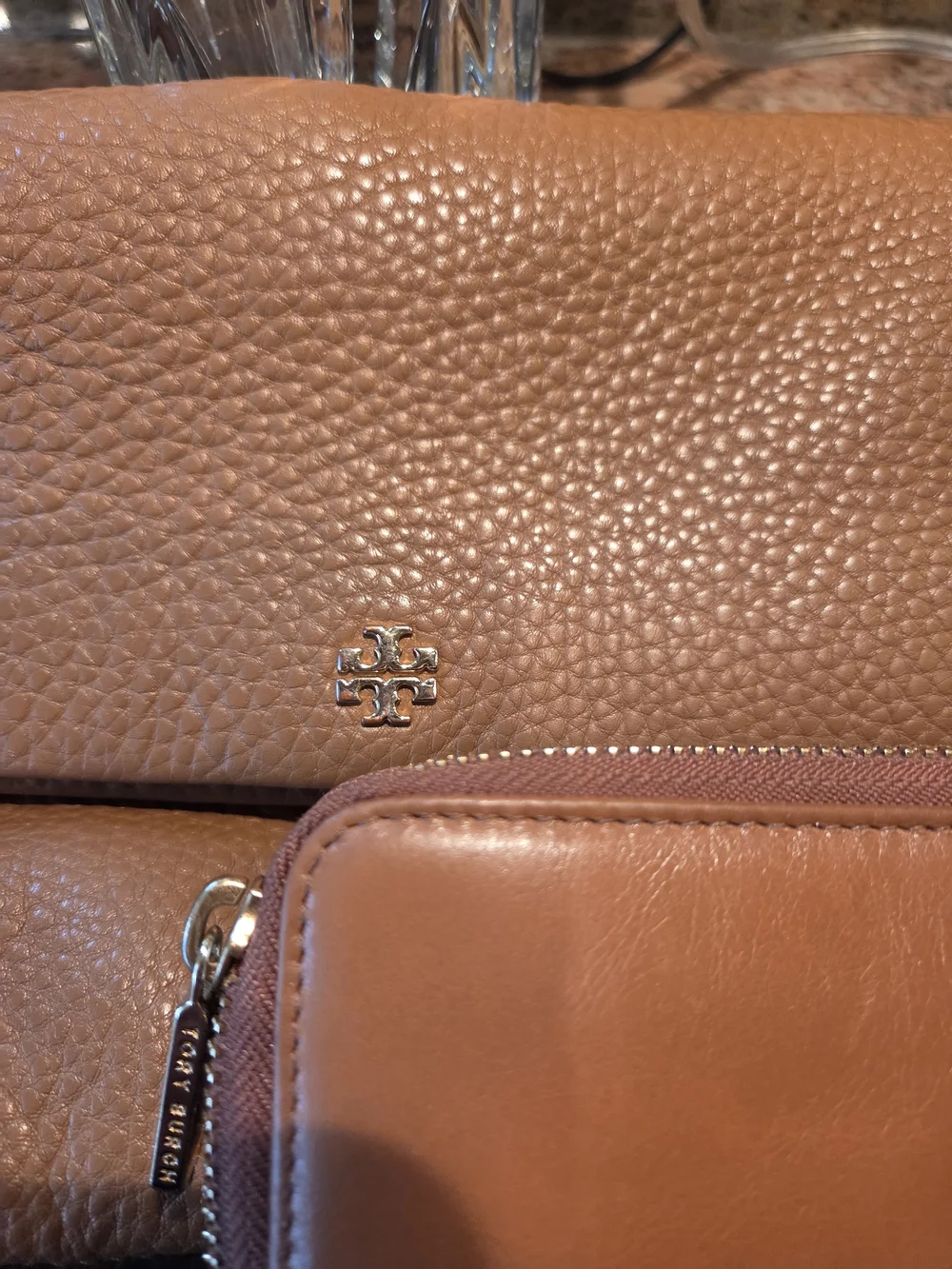 Tory Burch Caramel Leather Crossbody Bag with Matching Wallet